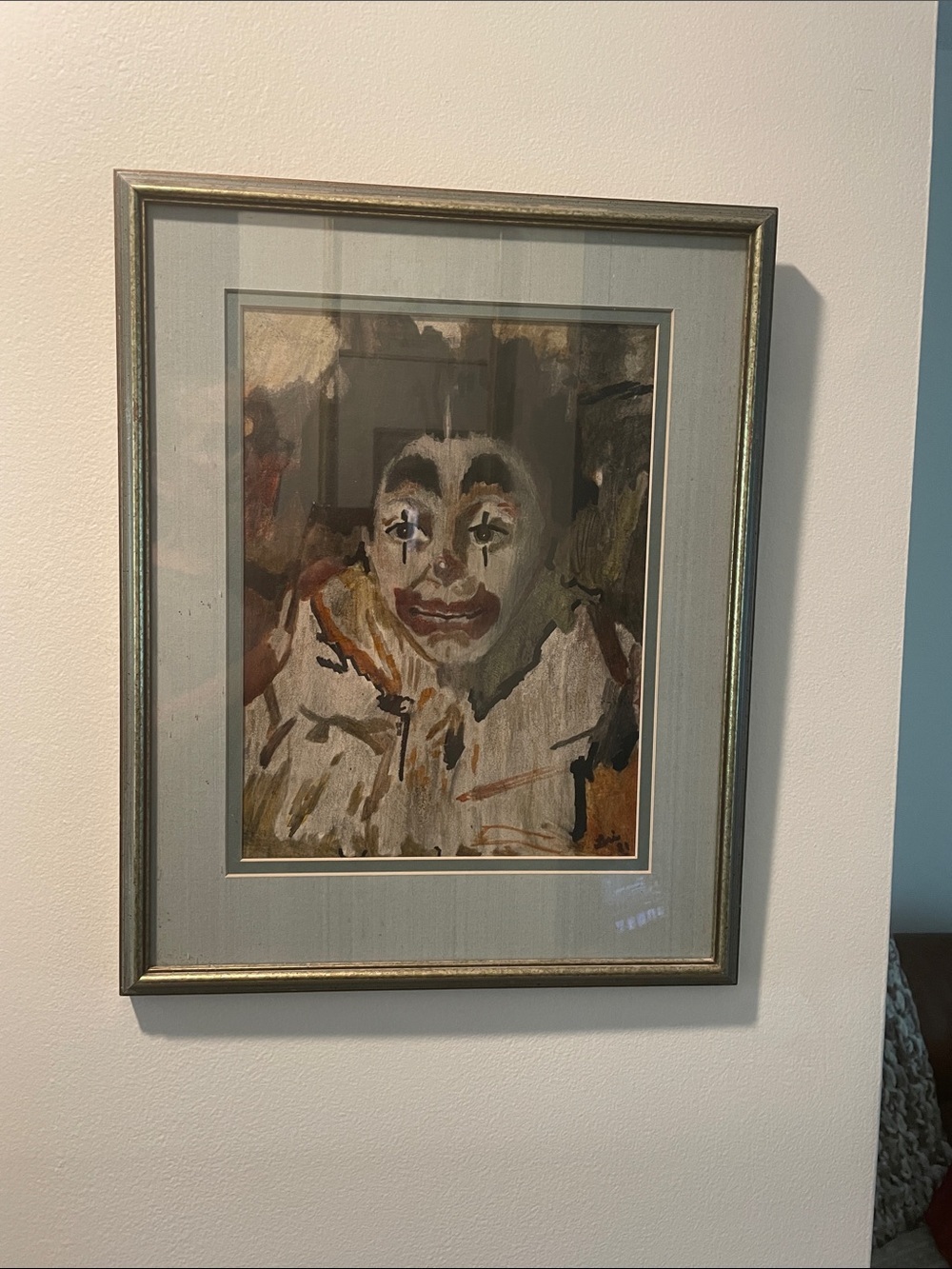 Twig Painting Original Professional Framed Matte Clown Portrait